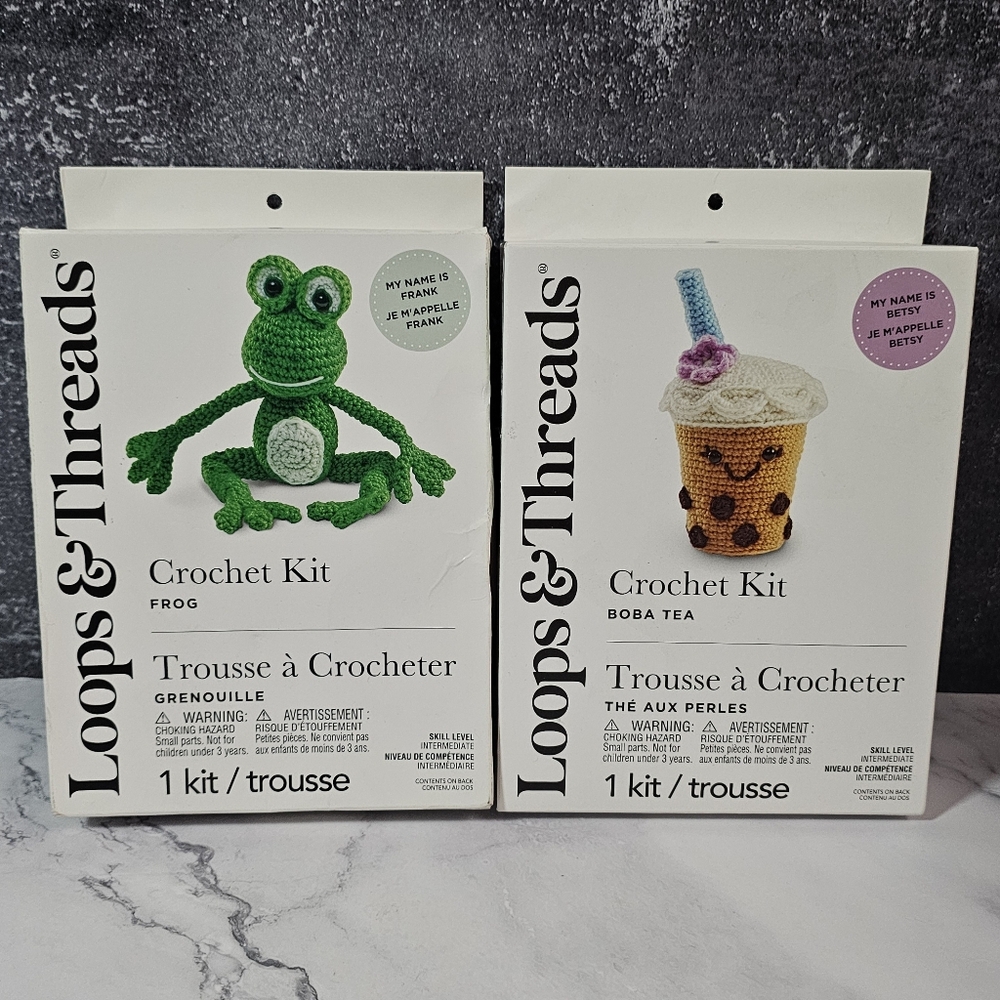 2 NIB Loops & Threads Crochet Kit - Betsey Boba Tea & Frank Frog